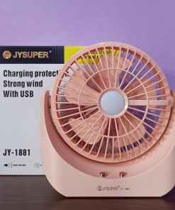 JY Super lithium rechargeable mini table fan with LED light JY-1881 .  রিচার্জেবল মিনি টেবিল ফ্যান
