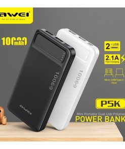 Awei P5K 10000mAh Dual USB Port Power Bank Fast Charging Micro USB and Type C Input Power Bank